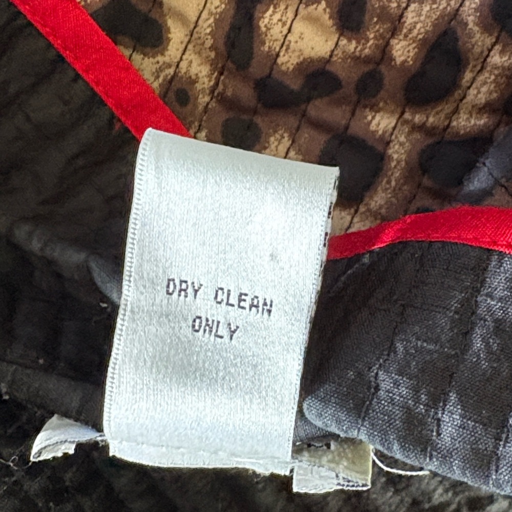 PATTY KIM Leopard Print Quilted Open Front Red Trimmed Jacket Coat - XS - Picture 9 of 9